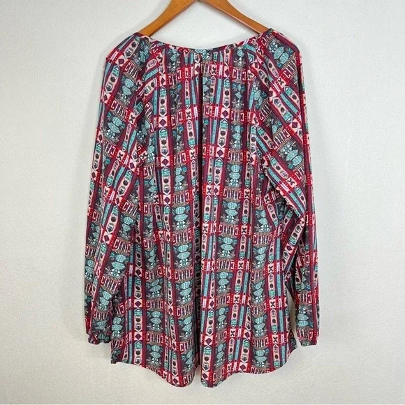 2/$25 CATO Red Bohemian Boho Tribal Western Lightweight Business Casual Blouse - Picture 3 of 14